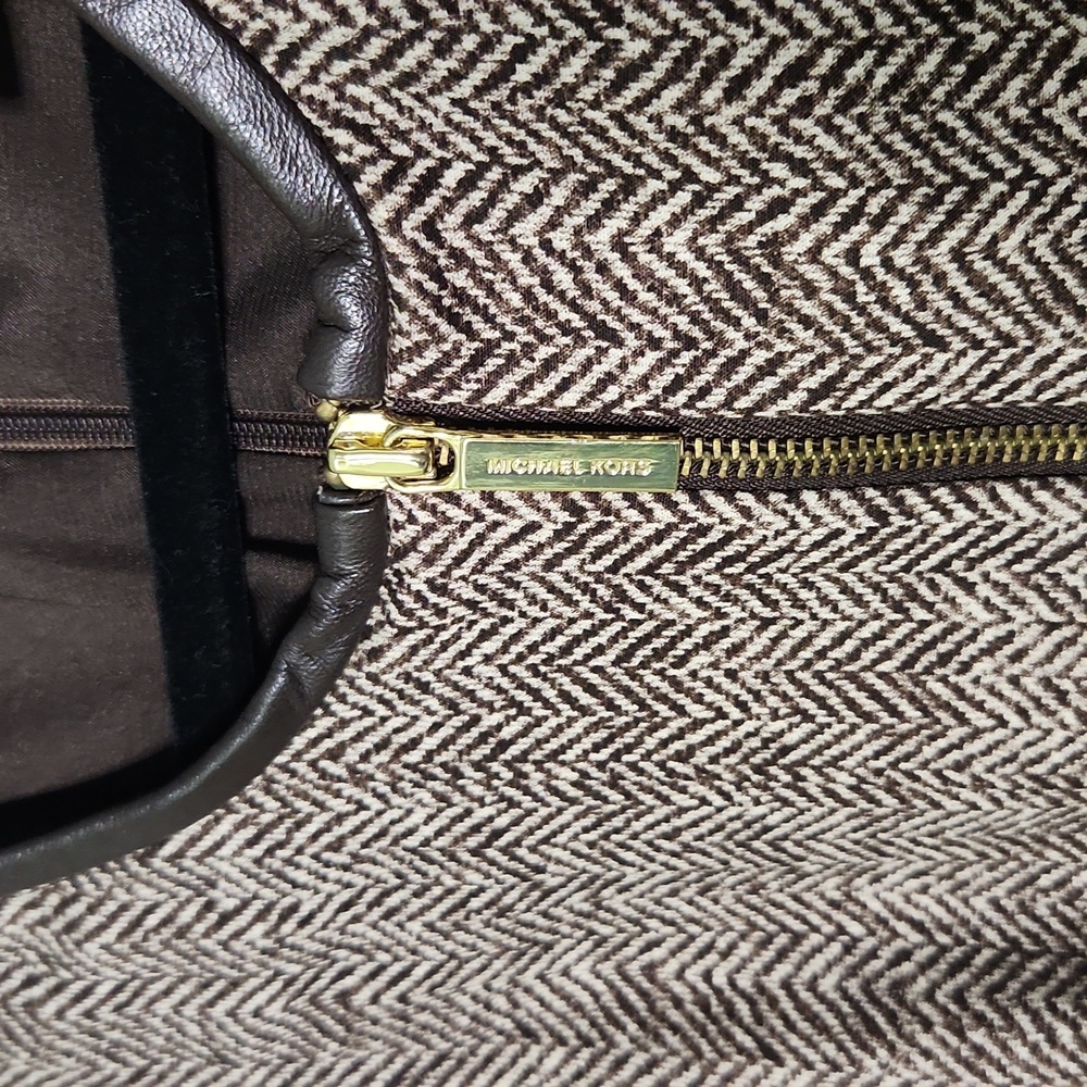 Michael Kors Herringbone Brown and Gold Lined Sleeveless Size 6 - Picture 3 of 7